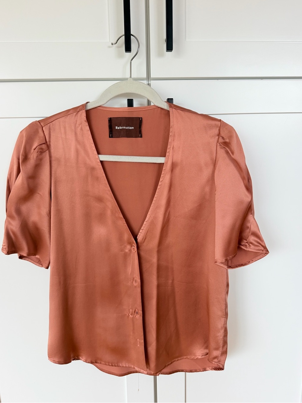 Reformation Dusty Rose silk Short-Sleeve Button Blouse